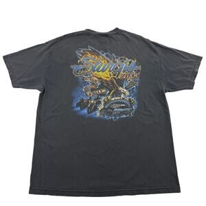 Faded Sturgis Black Biker 2013 Motorcycle Eagle Flames Distressed Shirt Size XL